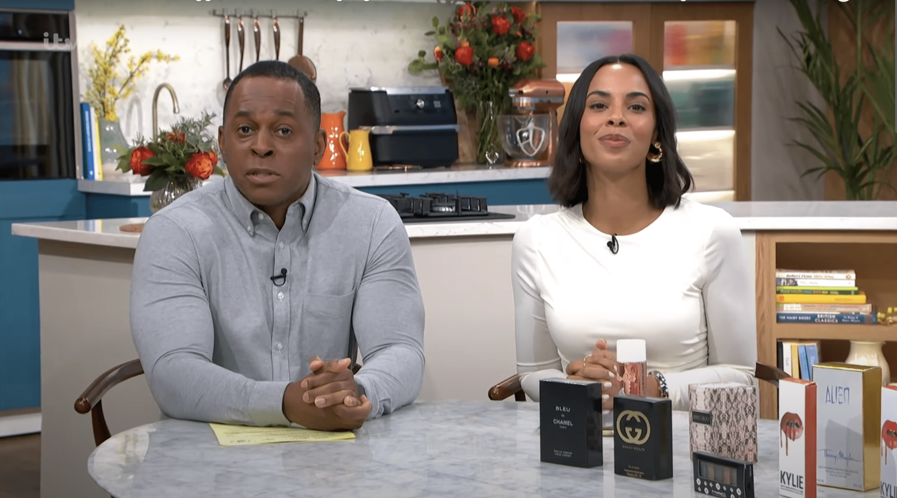 Rochelle Humes and Andi Peters sat down at a table on This Morning
