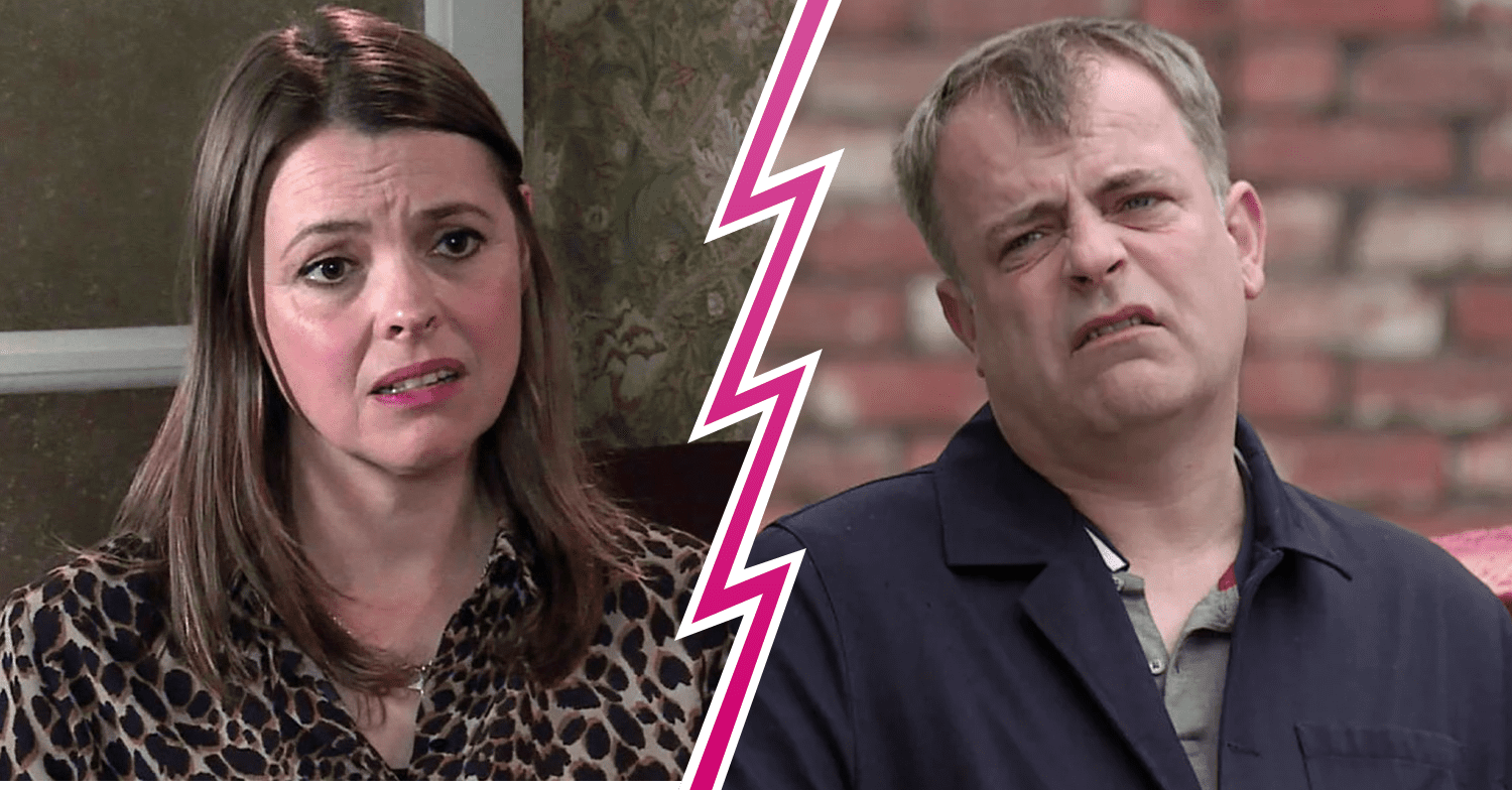 Composite image of Steve and Tracy on Coronation Street, both looking upset (Credit: ITV/Composite: ED!