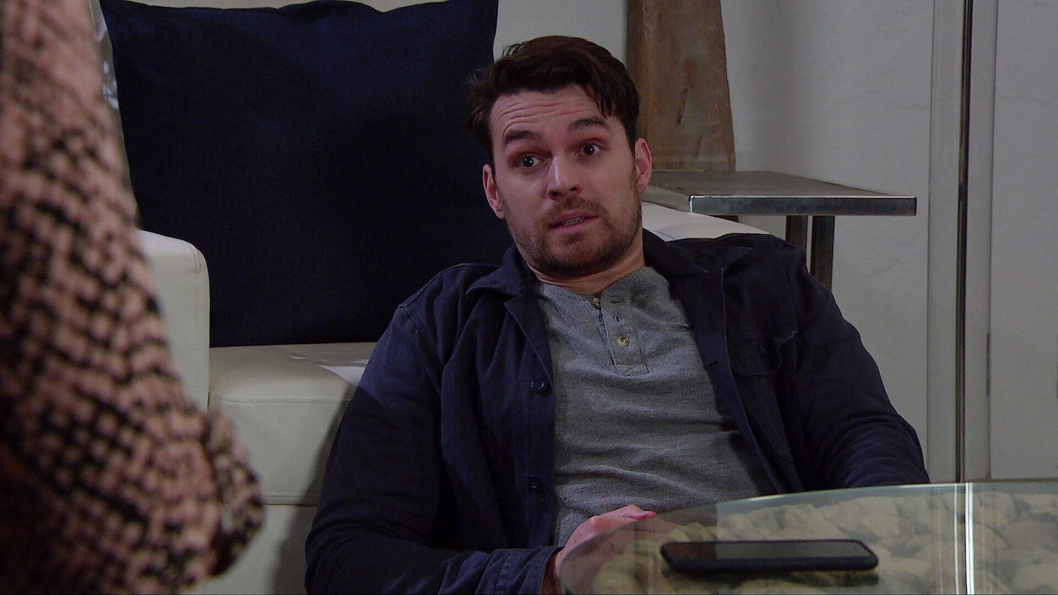 Mack looking worried on Emmerdale
