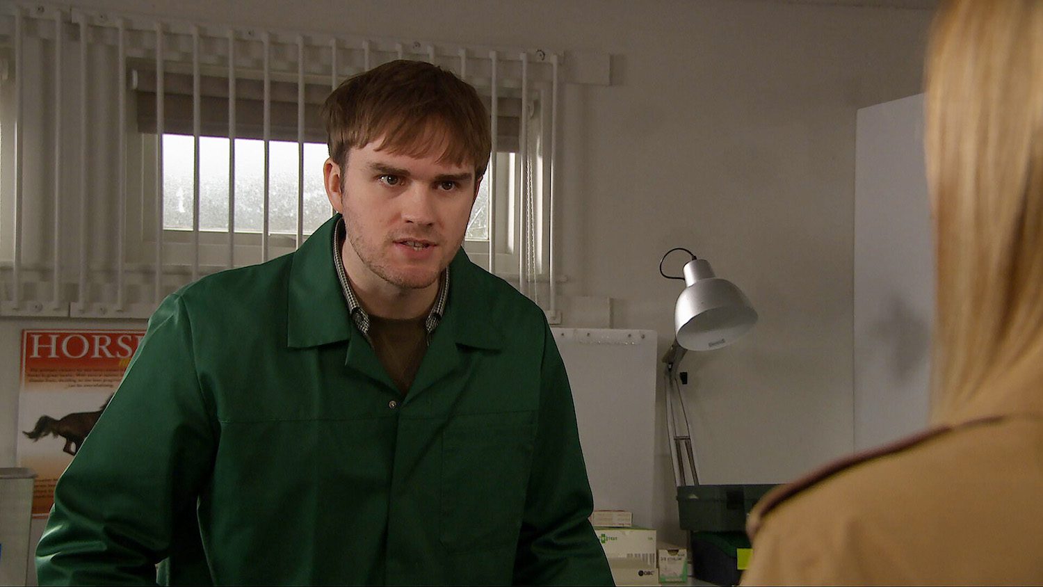 Tom looks angry on Emmerdale