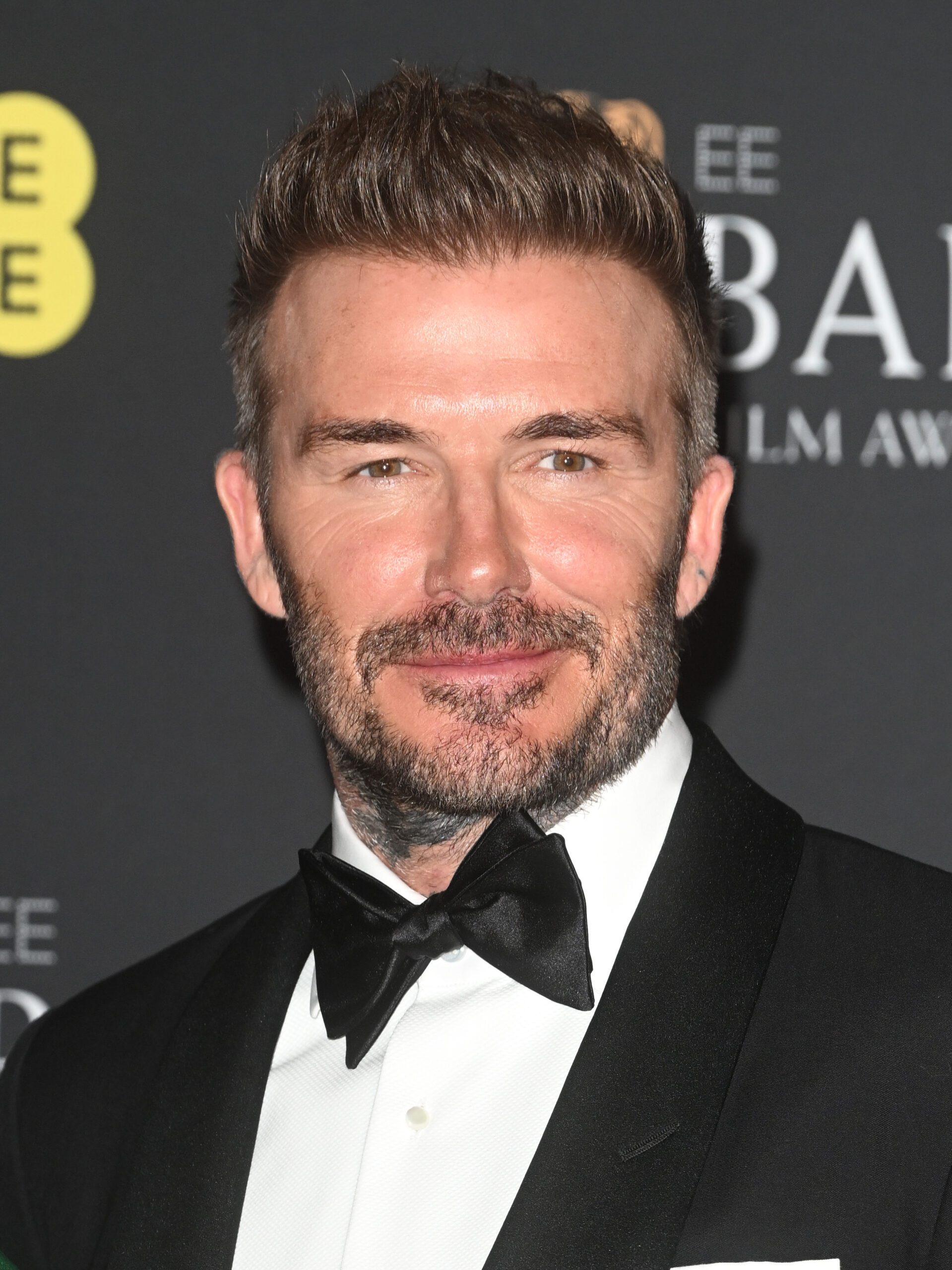 David Beckham wearing a black tuxedo at the BAFTAS