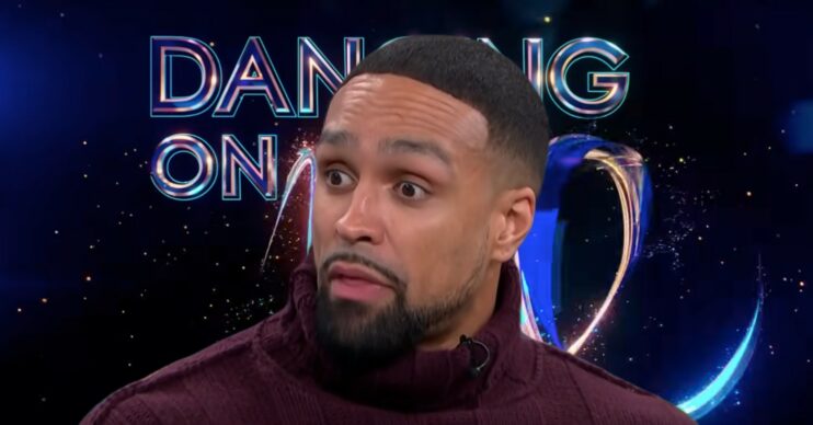 Dancing On Ice logo with Ashley Banjo looking shocked