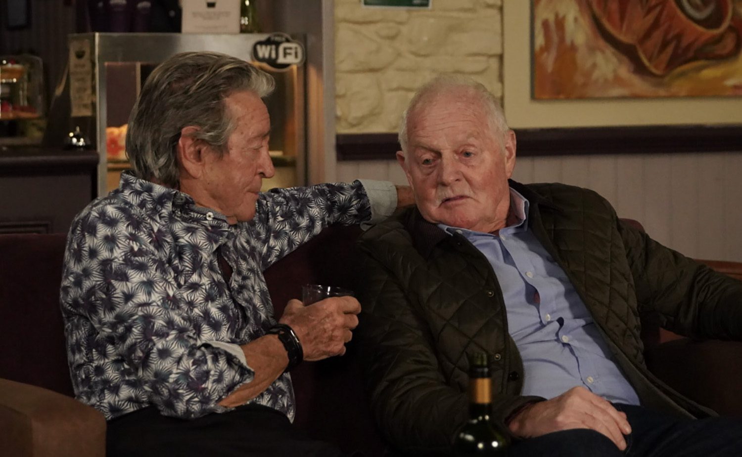 Emmerdale's Eric is talking to Rodney in the café