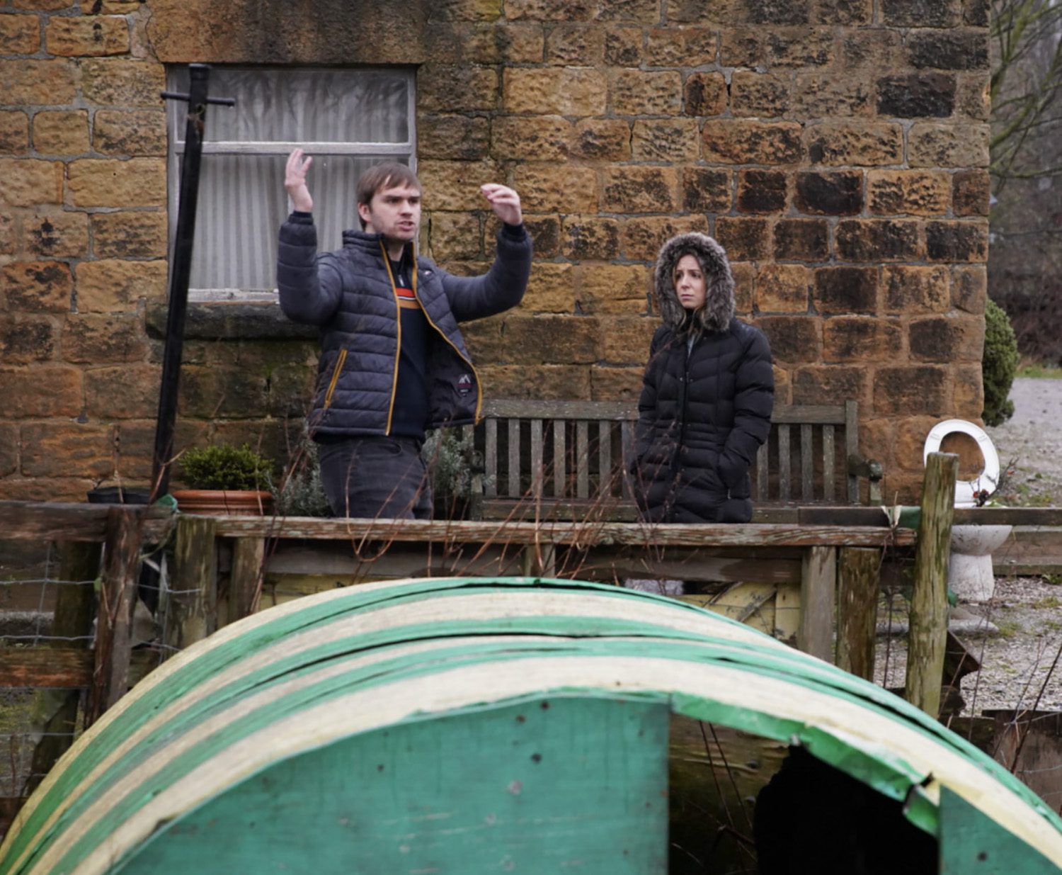 Tom and Belle outside the Dingles 