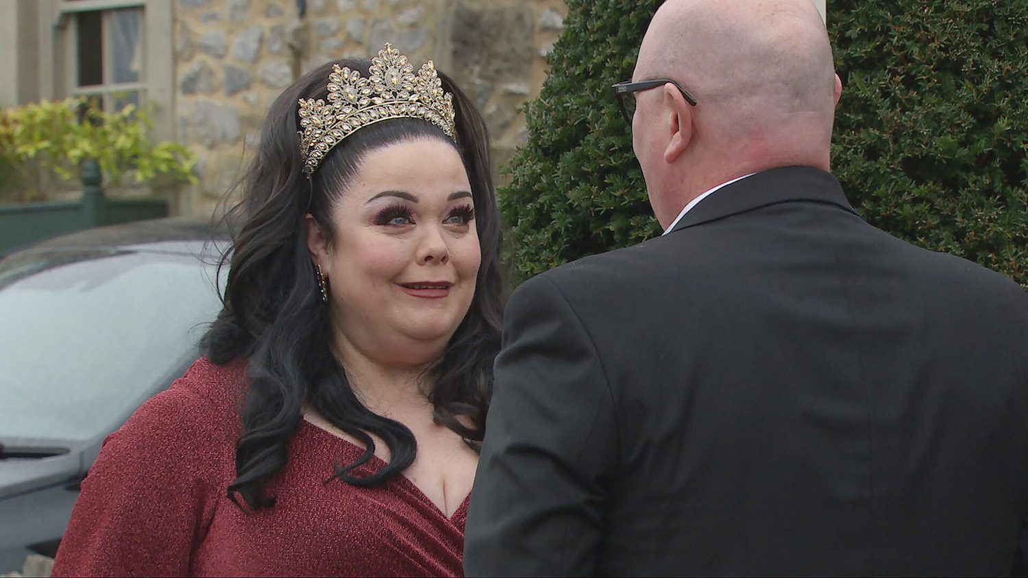 Mandy smiling as Paddy proposes