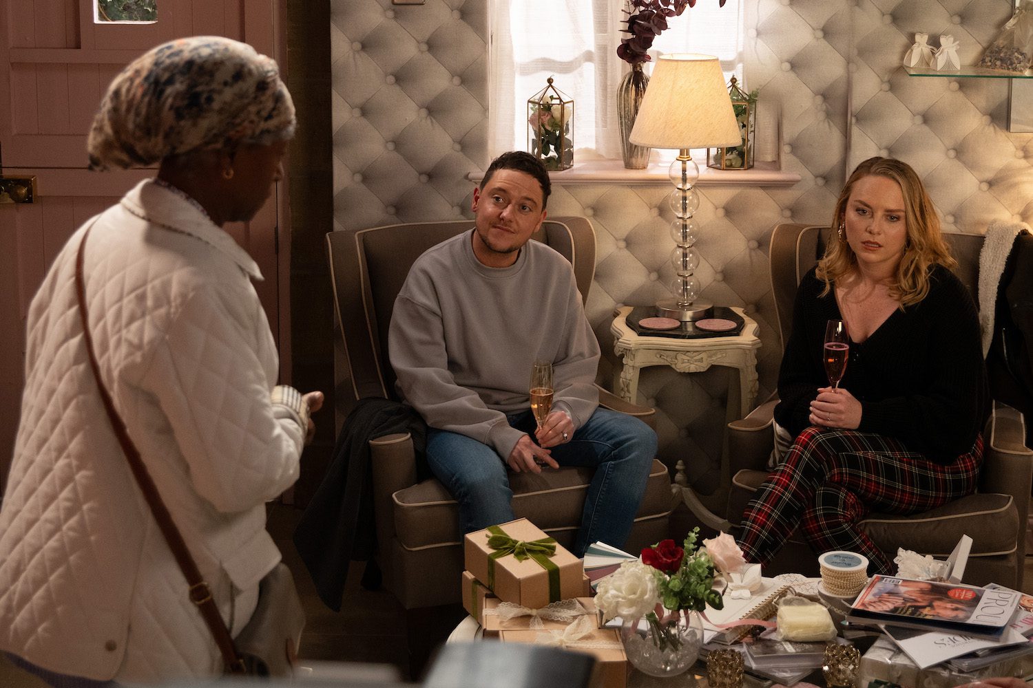 Claudette makes her feelings known to Matty and Amy in Emmerdale