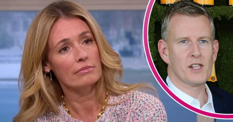 Cat Deeley looks sad, her husband Patrick Kielty looks serious