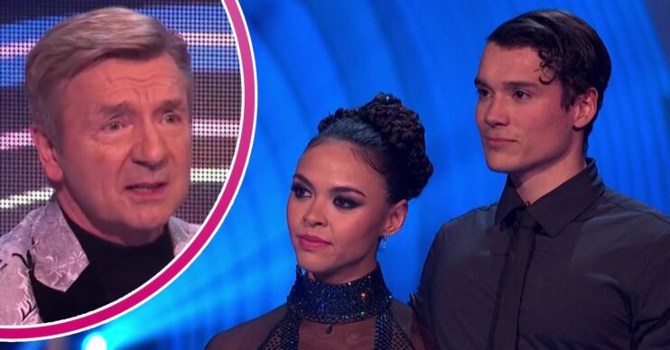 Christopher Dean reacts during Dancing On Ice alongside Vanessa Bauer and Miles Nazaire
