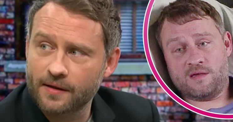Coronation Street's Peter Ash, and in a bubble is Paul Foreman