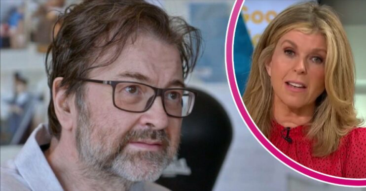 Derek Draper looks upwards, Kate Garraway speaks to camera