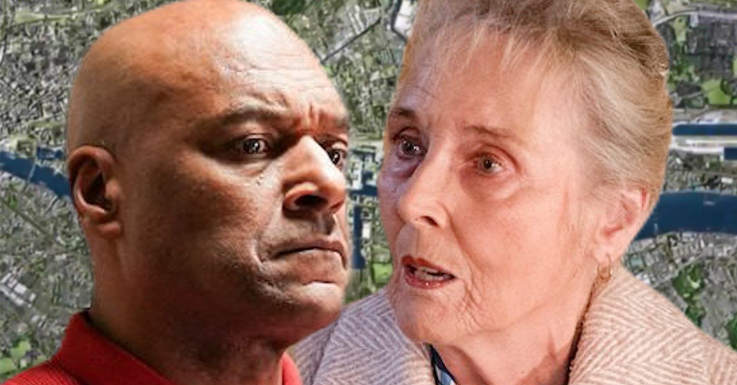 EastEnders' George, Gloria, the background of the Thames