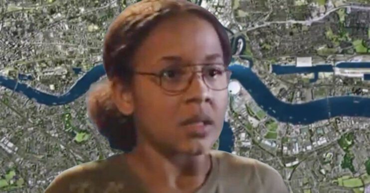 EastEnders' Libby Fox, the background of the Thames