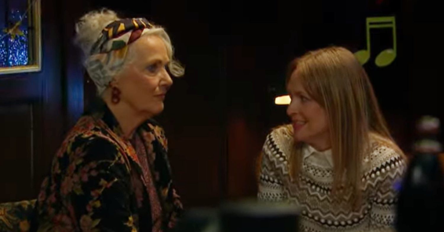 Emmerdale's Mary and Vanessa are talking to each other at the karaoke night in the Woolpack