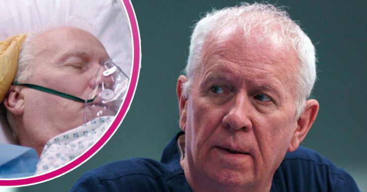 Casualty spoilers comp image: Charlie Fairhead and Charlie in hospital (Credit: BBC/Comp ED!)