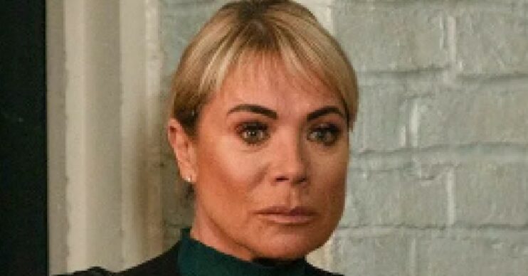 EastEnders' Sharon Watts looks steely faced (Credit: BBC)