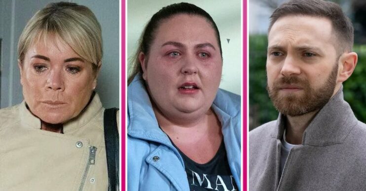 EastEnders spoilers comp image: Sharon, Bernie, Dean (Credit: BBC)