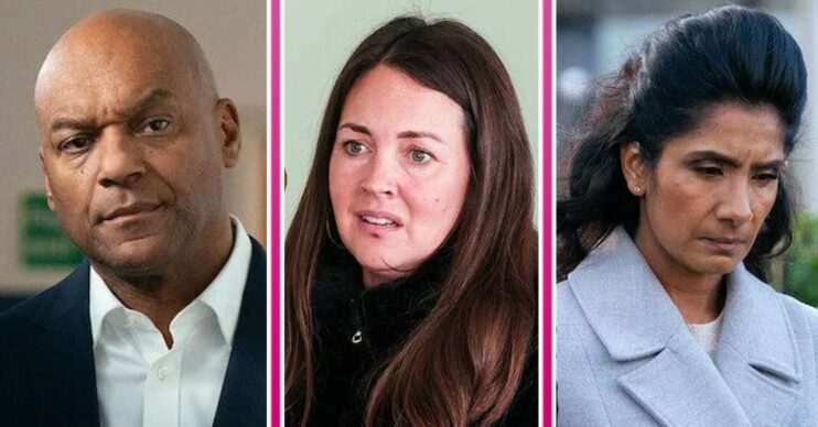 EastEnders spoilers comp image: George, Stacey and Suki (Credit: BBC/Comp ED!)