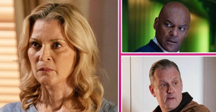 EastEnders spoilers for next week comp image: Kathy, George, Harvey (Credit: BBC/Comp ED!)