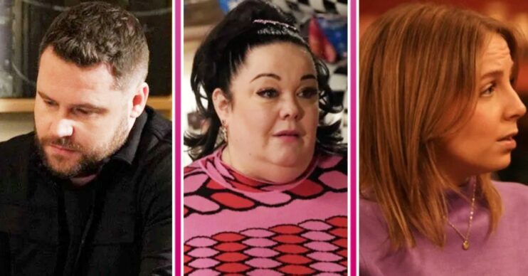 Emmerdale spoilers comp image: Aaron, Mandy and Belle (Credit: ITV/Comp ED!)