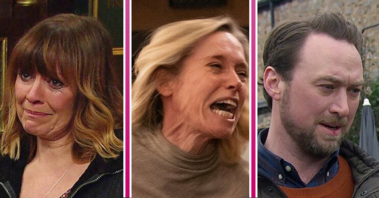 Emmerdale spoilers comp image: Rhona, Ruby and Liam (Credit: ITV/Comp ED!)