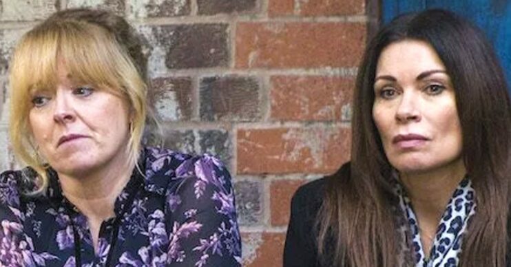 Jenny and Carla in Coronation Street sit together looking sad (Credit: ITV)