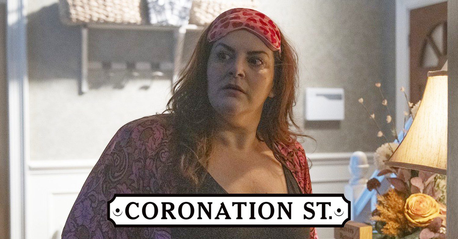Glenda looking scared on Coronation Street; inset, soap logo (Credit: ITV/Composite: ED!)