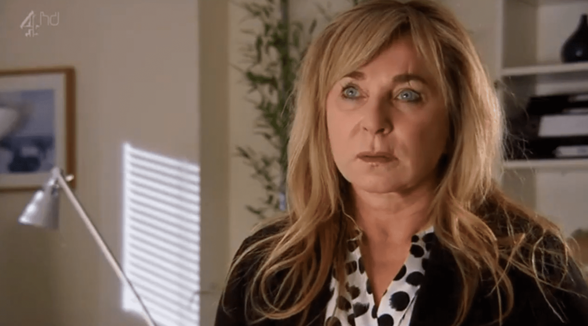 Helen Lederer as Mariam Andrews in Hollyoaks looking stressed