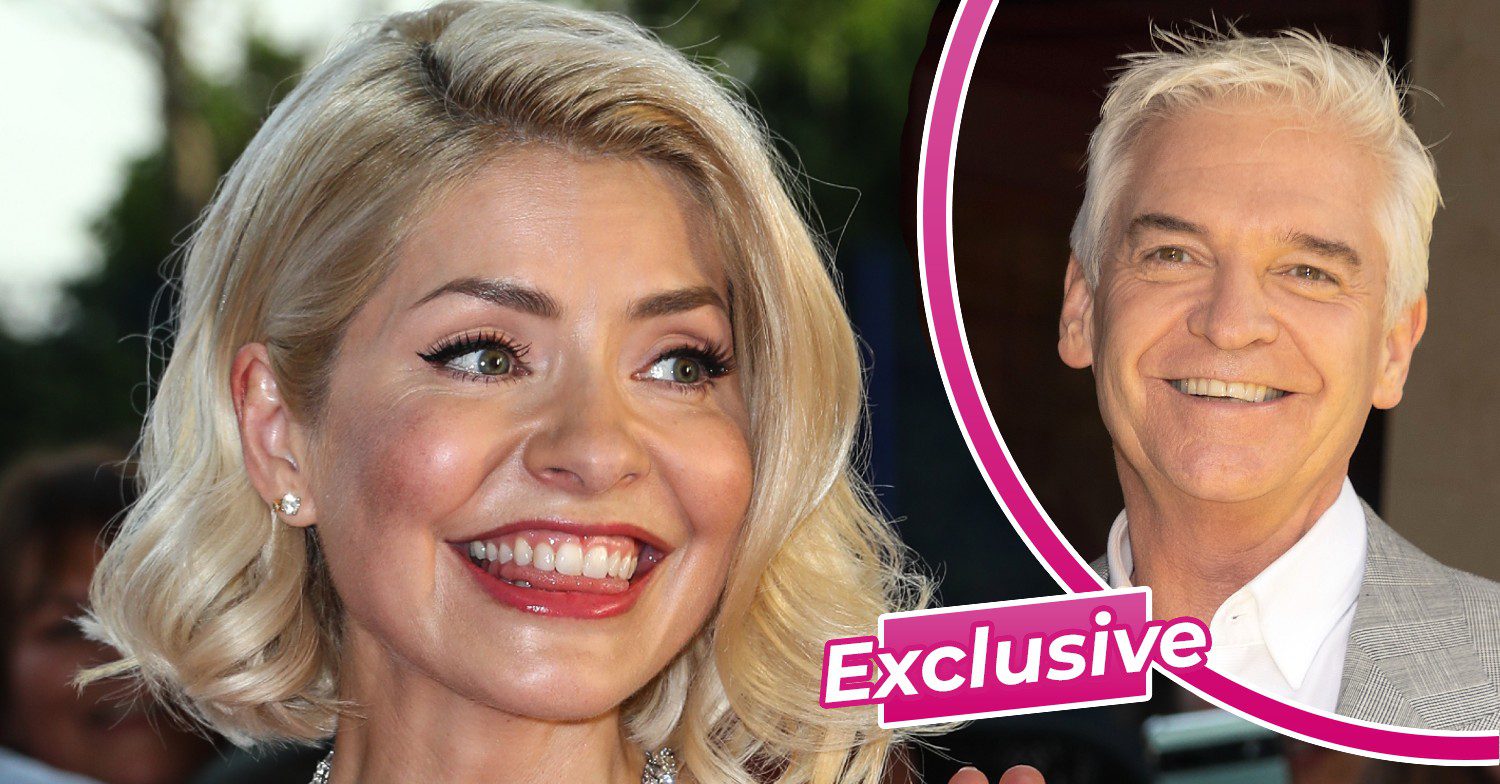 Holly Willoughby smiling and Phillip Schofield inset