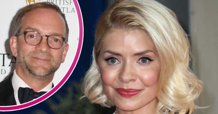 Holly Willoughby looking to camera and husband Dan inset