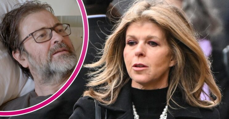 Kate Garraway at husband Derek Draper's funeral and Derek in Caring for Derek doc