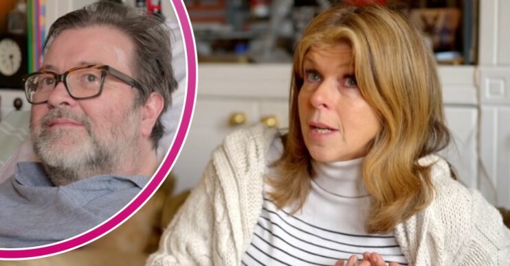 Kate Garraway speaking and husband Derek Draper looking at camera on documentary