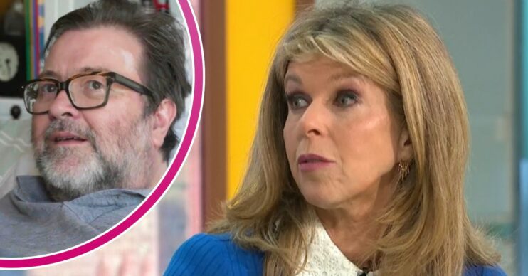 Kate Garraway speaking on GMB today and Derek Draper pictured in ITV documentary
