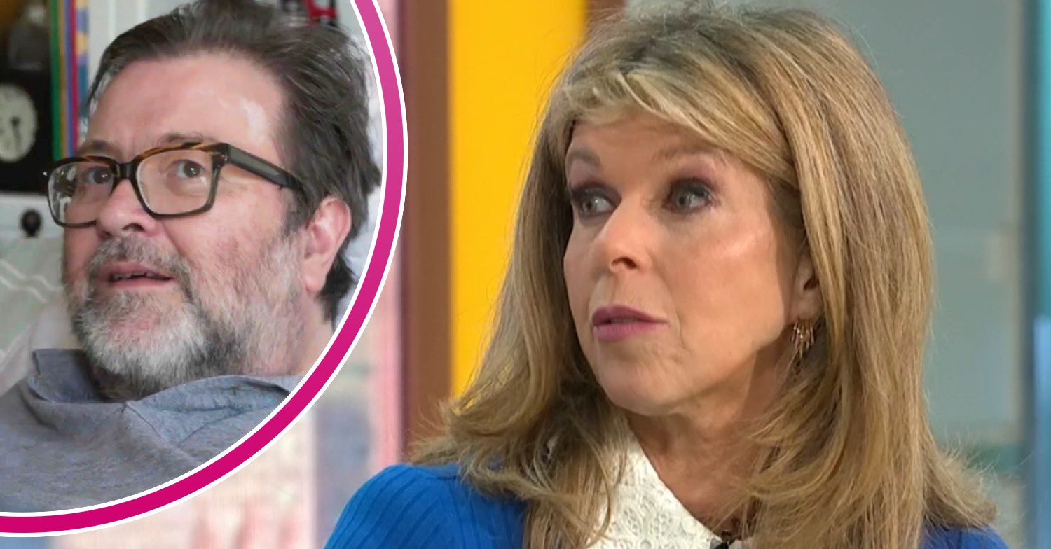 Kate Garraway speaking on GMB today and Derek Draper pictured in ITV documentary