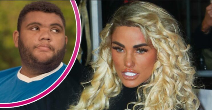 Harvey Price looks to his side, Katie Price poses for pics