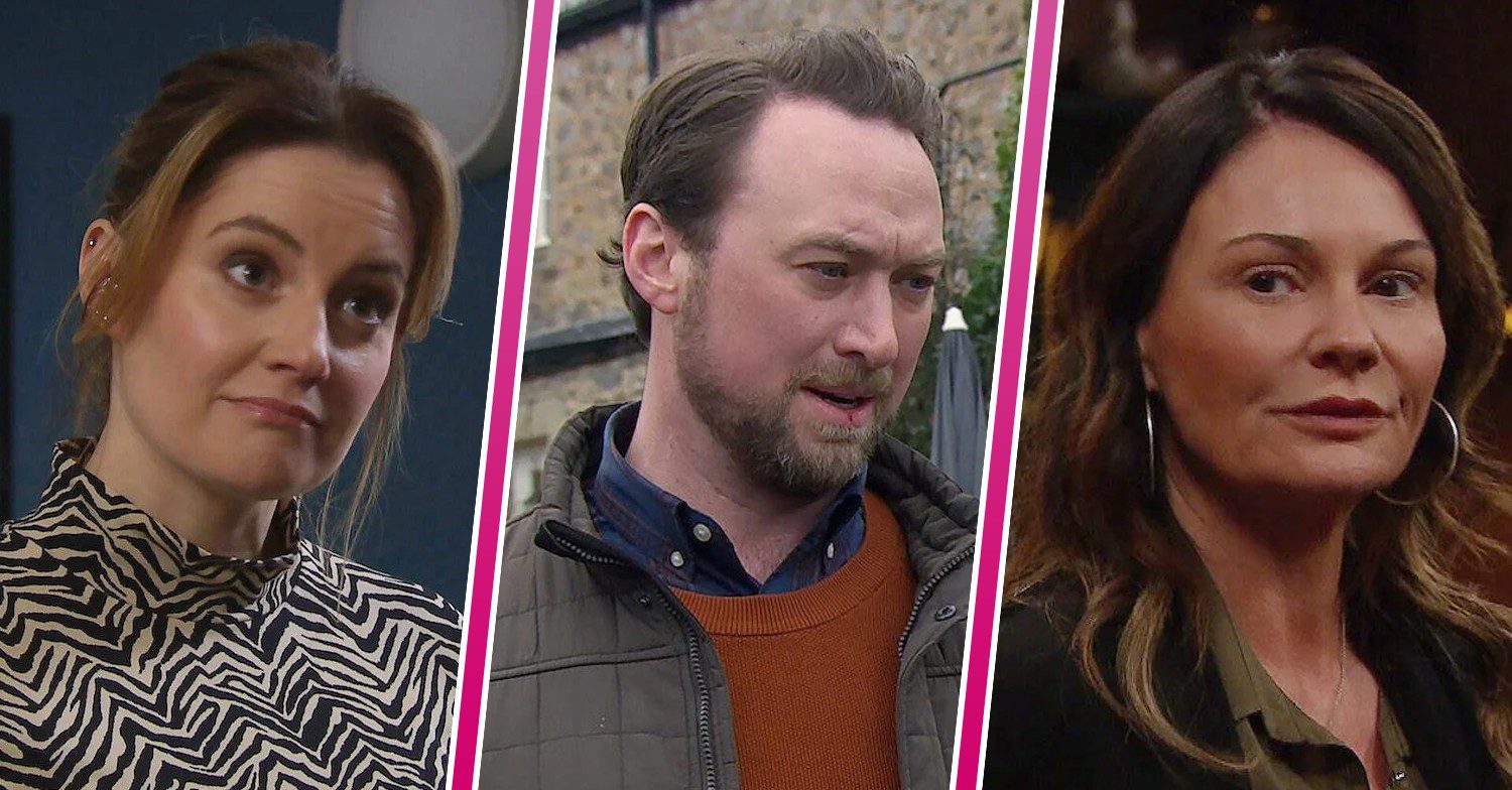 Composite image of Liam, Chas and Ella on Emmerdale (Credit: ITV/Composite: ED!)