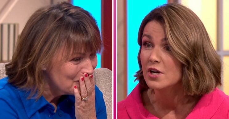 Lorraine Kelly with her hand over her mouth and Susanna Reid looking surprised
