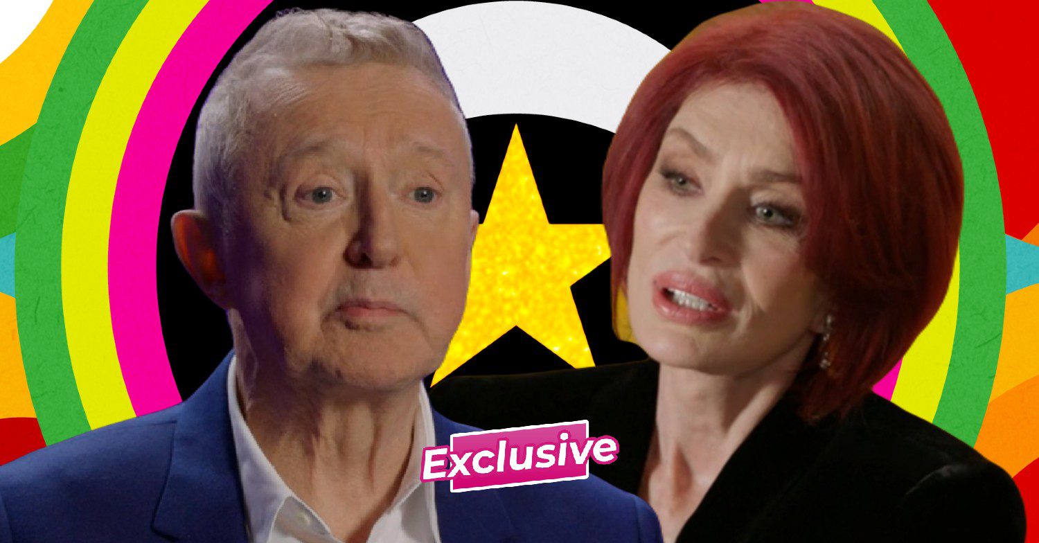 Louis Walsh and Sharon Osbourne in front of Celebrity Big Brother logo