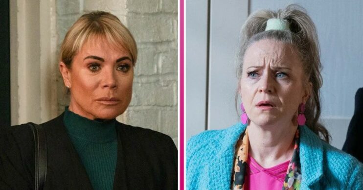 Composite of Sharon and Linda on EastEnders, looking worried and upset (Credit: BBC/Composite: ED!)
