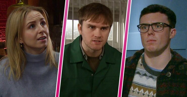 Composite of Tom, Belle and Vinny on Emmerdale (Credit: ITV/Composite: ED!)
