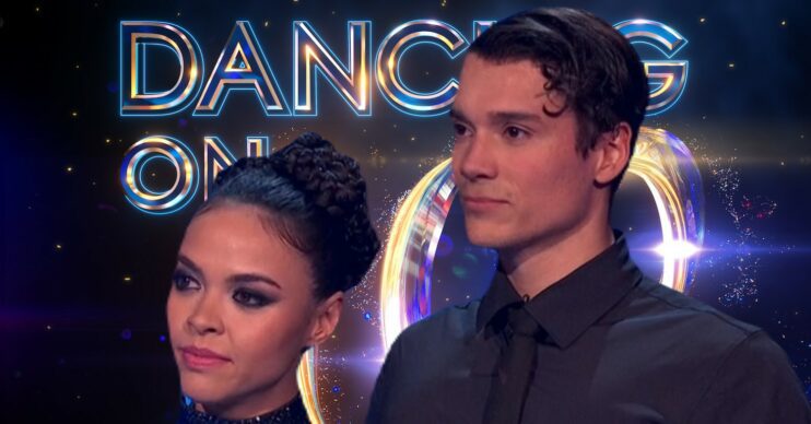 Vanessa Bauer and Miles Nazaire looking downbeat on Dancing On Ice