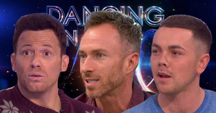 Dancing on Ice logo with Joe Swash, James Jordan and Ray Quinn