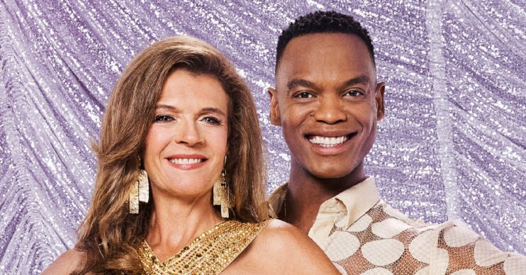 Annabel Croft and Johannes Radebe smiling in a Strictly promo pic