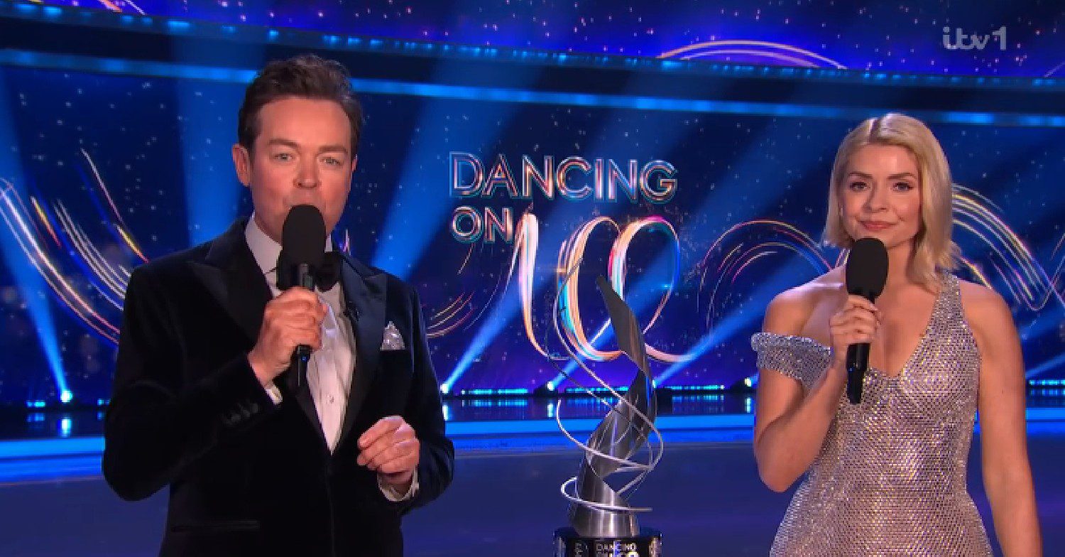 Stephen Mulhern and Holly Willoughby, in silver dress, on Dancing On Ice final