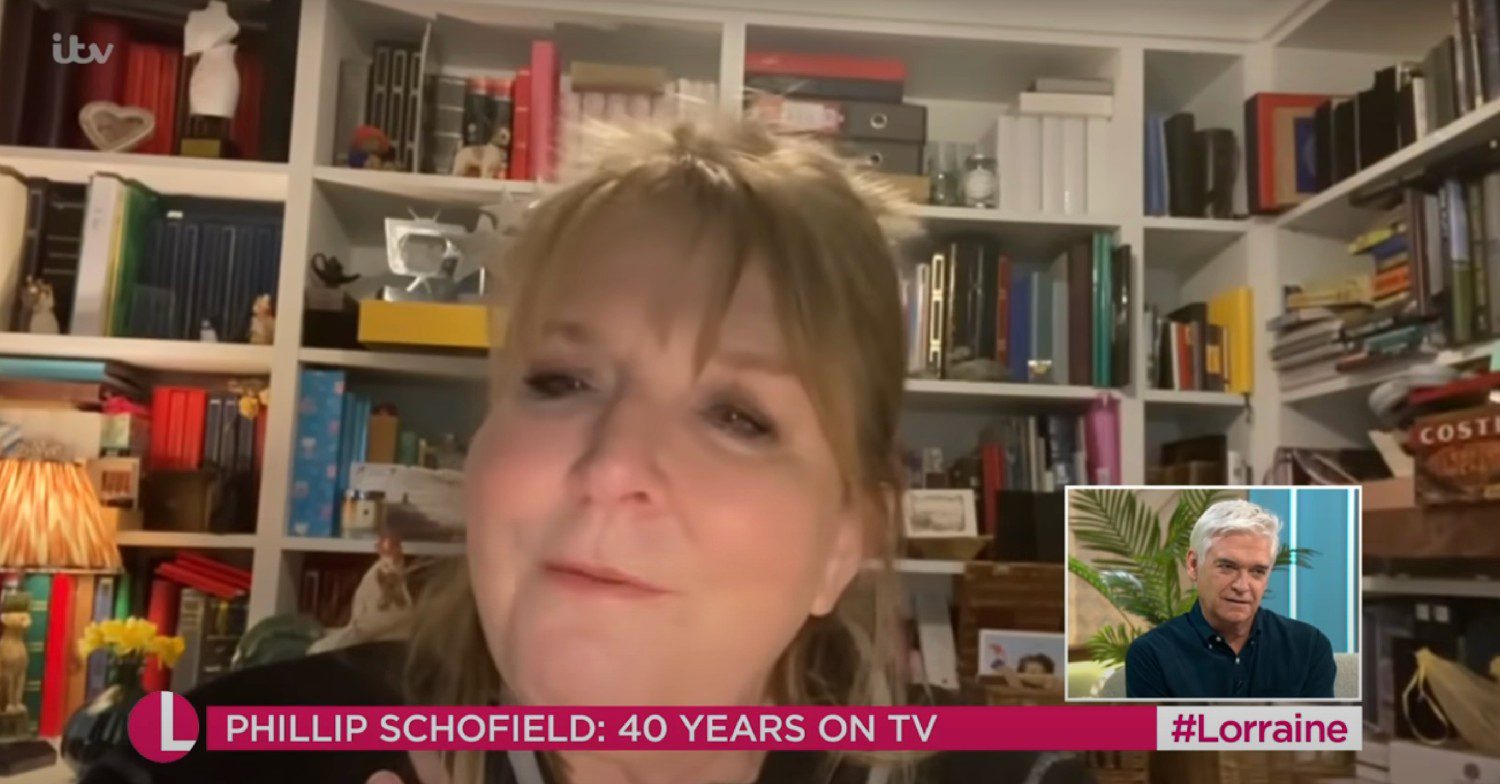 Fern Britton in a video message which Phillip Schofield is watching