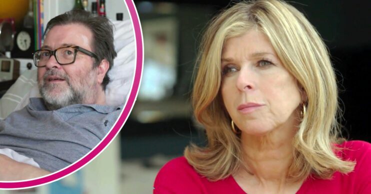 Derek Draper smiling in bed / Kate Garraway looking into the distance