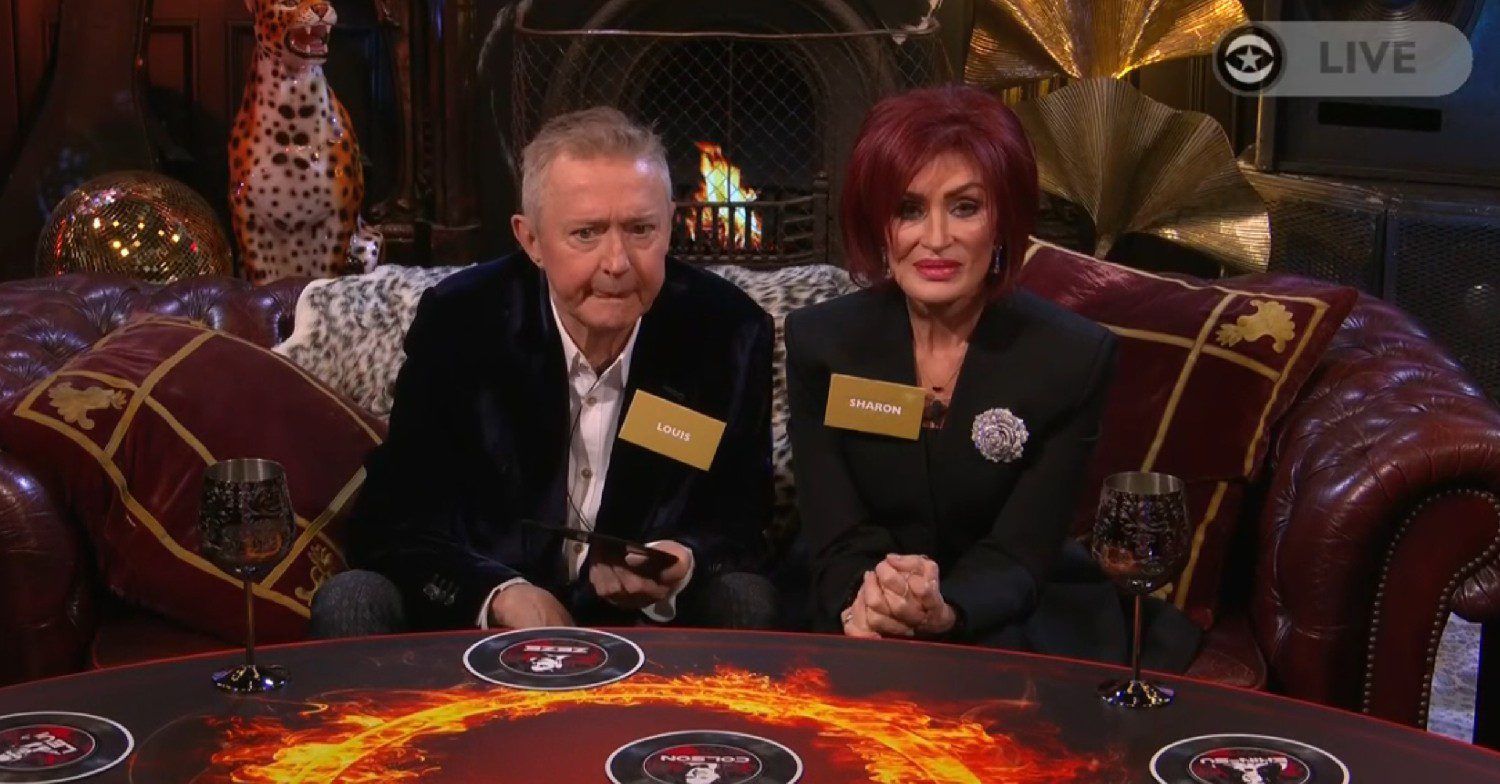 Sharon Osbourne and Louis Walsh watching TV in Celebrity Big Brother