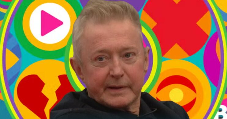Louis Walsh in front of Celebrity Big Brother logo