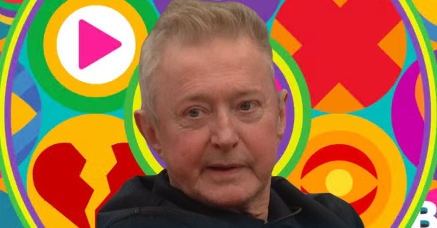 Louis Walsh in front of Celebrity Big Brother logo