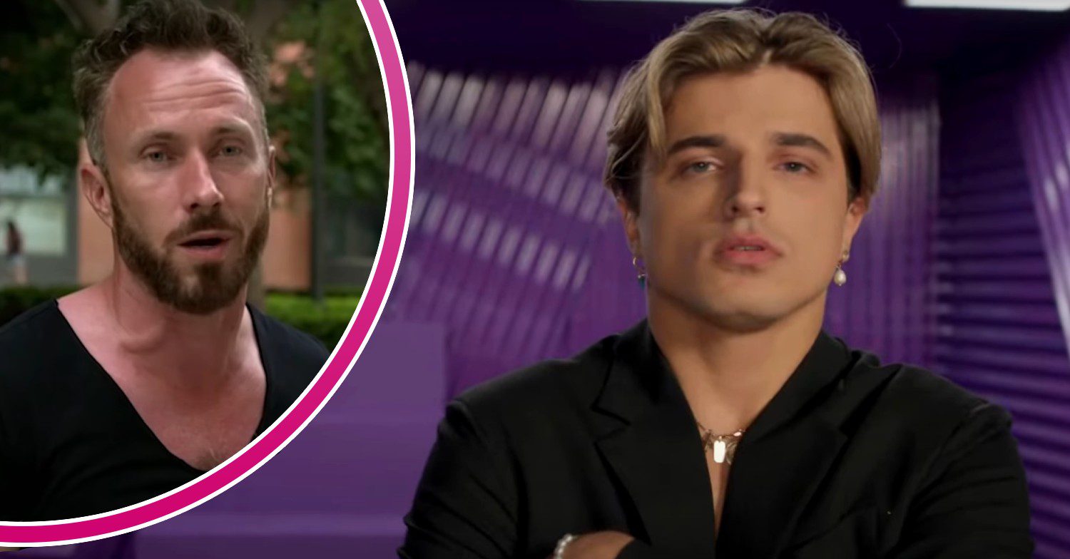 James Jordan looking annoyed / Nikita Kuzmin posing in Celebrity Big Brother VT