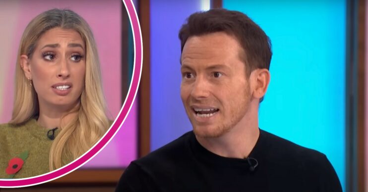 Stacey Solomon looking unhappy on Loose Women / Joe Swash speaking on Loose Women